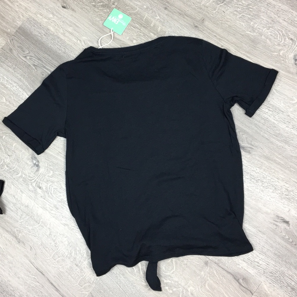 Green Envy Tie Front Tee Black - Picture 2 of 7